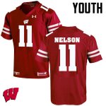 Youth Wisconsin Badgers NCAA #11 Nick Nelson Red Authentic Under Armour Stitched College Football Jersey QX31E85IS
